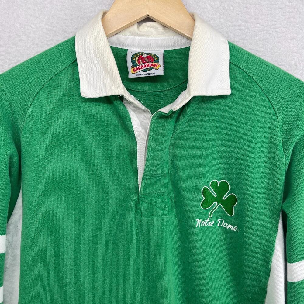 NOTRE DAME Shirt Mens L 90s BARBARIAN RUGBY Fighting Irish Shamrock Cotton Green - Picture 4 of 13